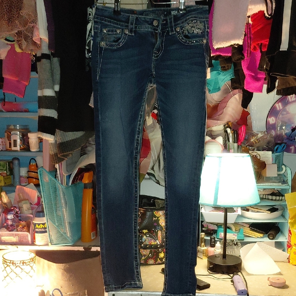 Miss Me Dark Blue Skinny Jeans,signature Cuffed 25x36,ellecent Condition